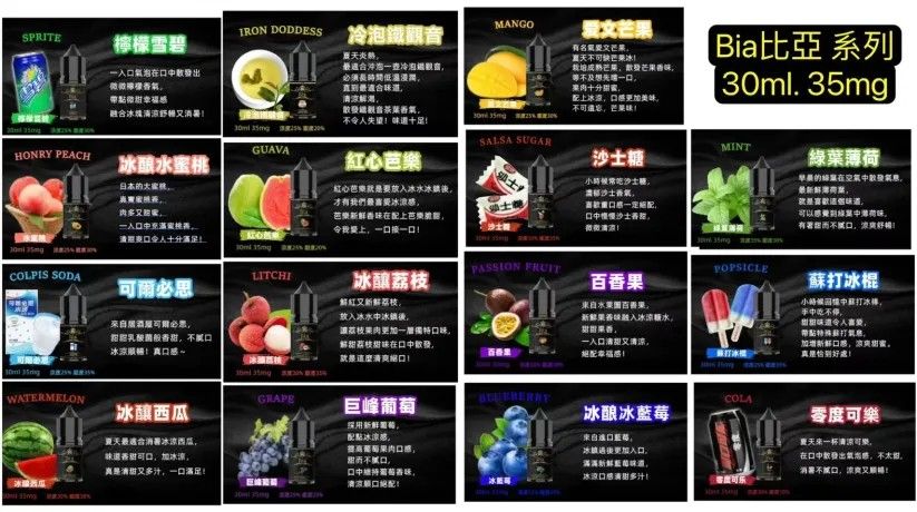 BIA 無丁比亞煙油 bia比亞進口小煙油0mg/35mg/50mg